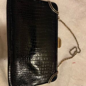 Elegant Black Crocodile-Embossed Clutch